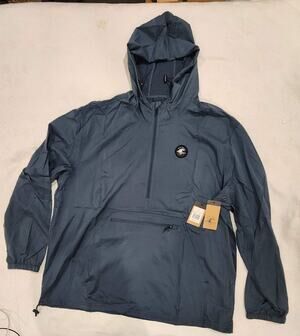 NWT Big Chill Packable Anorak Jacket Mens 2XL Blue Gray Hooded Windbreaker Rain